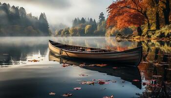 AI generated Tranquil autumn forest reflects beauty in nature serene waters generated by AI photo