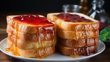 ai generado un plato de hecho en casa gastrónomo postre, Fresco y indulgente generado por ai foto