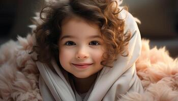 ai generado un lindo, sonriente niño, retrato de felicidad y inocencia generado por ai foto