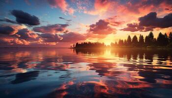 AI generated Sunset over water, nature beauty reflected in tranquil scene generated by AI photo