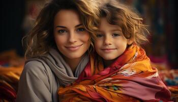 AI generated Smiling women embrace, love, and bond with their cheerful child generated by AI photo