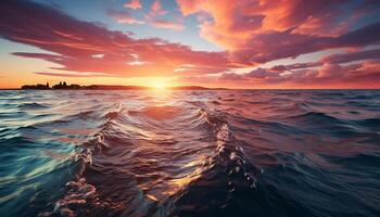 AI generated Sunset over water, nature beauty reflected in tranquil waves generated by AI photo