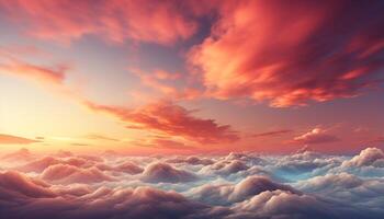 AI generated Dramatic sky, vibrant sunset, nature beauty paints horizon generated by AI photo