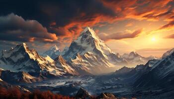 AI generated Majestic mountain peak, nature beauty in panoramic sunset generated by AI photo