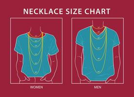 Woman and man necklace size chart on white background vector
