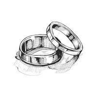 Wedding rings isolated on white background. Ink sketch vector illustration