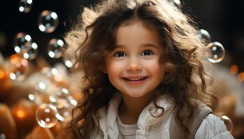 AI generated Smiling child, cheerful and cute, radiates happiness and childhood joy generated by AI photo