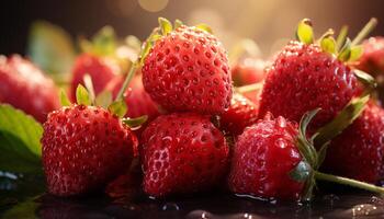 AI generated Freshness and sweetness of ripe strawberry, a healthy summer dessert generated by AI photo