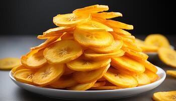 AI generated Fresh, ripe, yellow fruit a healthy, sweet snack generated by AI photo