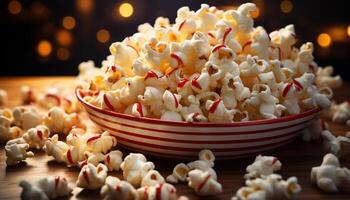 AI generated Fresh popcorn, candy, and soda for a fun movie night generated by AI photo