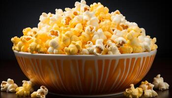 AI generated A large bowl of fresh popcorn for movie night generated by AI photo