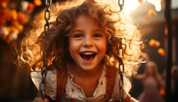 AI generated Smiling child playing outdoors, enjoying carefree summer, looking at camera generated by AI photo