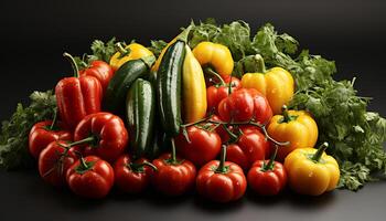 ai generado fresco, sano vegetales tomate, pepino, campana pimienta, cebolla, Zanahoria generado por ai foto