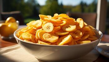 AI generated Fresh fruit snack on wooden table, healthy and refreshing generated by AI photo