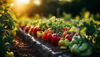 AI generated Fresh, organic vegetables grow in nature healthy, green garden generated by AI photo