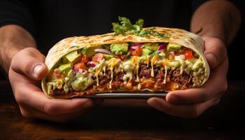 AI generated Freshness and spice in a homemade Mexican beef taco generated by AI photo