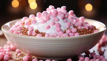 AI generated Homemade dessert sweet, pink, chocolate, candy, freshness, celebration, snack generated by AI photo