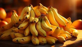 AI generated Fresh, ripe bananas on wooden table, nature healthy snack generated by AI photo