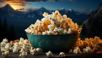 AI generated Fresh sweetcorn in a bowl, a healthy snack outdoors generated by AI photo