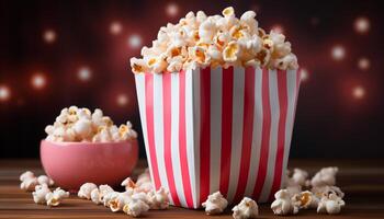 AI generated Watching a movie, snacking on popcorn, fun in the theater generated by AI photo