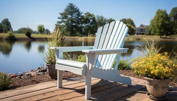 AI generated Relaxation in nature tranquil scene, sitting on comfortable chair generated by AI photo