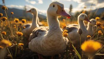 ai generado joven pájaro pasto en verde césped en un prado generado por ai foto