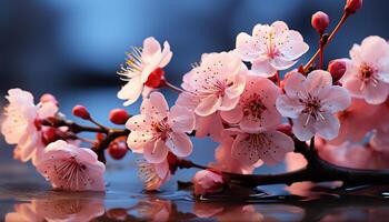 AI generated Freshness and beauty in nature pink cherry blossom petals generated by AI photo