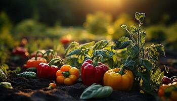 AI generated Fresh, organic vegetables grow in nature healthy, colorful garden generated by AI photo