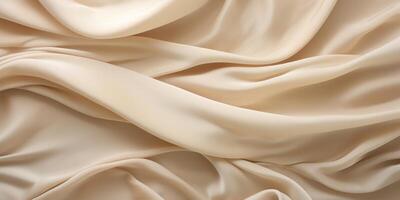 AI Generated Satin Fabric with Elegant Draped Folds. Beige Textile Background. Generative AI photo