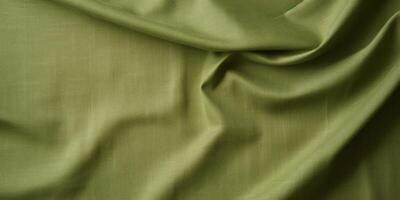 AI Generated Green Folded Natural Fabric. Cotton Cloth, Linen Material Texture Background. Generative AI photo