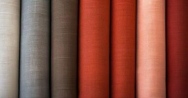 AI Generated Fabric Rolls in a Gradient. Cotton Stack, Textile Store Assortment. Generative AI photo