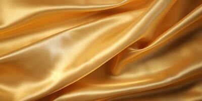 AI Generated Gold Satin Fabric Background. Elegant Silk Golden Textile. Luxury Cloth. Generative AI photo