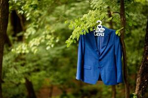 Grooms jacket. Morning wedding preparation. Grooms accessories photo