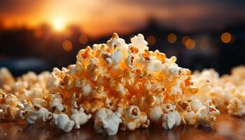 AI generated Fresh organic corn, a tasty snack for movie night outdoors generated by AI photo