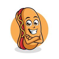 Hot Dog Cartoon Character Cross arm Happy Mascot Vector Illustration Clipart