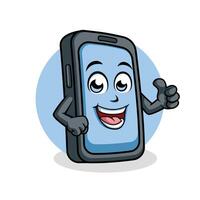 Smart Phone Cartoon Character Giving Thumb up Happy Mascot Vector Illustration