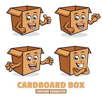 cartulina caja dibujos animados mascota personaje vector ilustración conjunto en diferente posa, pulgar arriba, OK, sorpresa