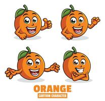 naranja dibujos animados mascota personaje vector ilustración conjunto en diferente posa, pulgar arriba, OK, sorpresa