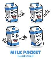 Milk Cardboard Box Cartoon mascot character vector illustration set in differnt poses, thumb up, ok, surprise