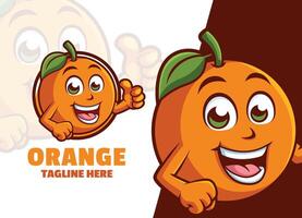 Cute Orange Cartoon character mascot logo Giving Thumb up vector illustration