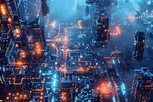 AI generated Futuristic City Circuit Board Concept Art photo