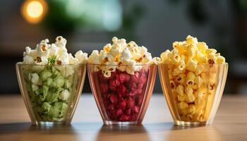 AI generated Healthy eating Fresh fruit snack in a wooden bowl indoors generated by AI photo