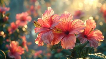 ai generado hermosa natural hibisco flores de cerca ver foto