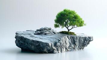 AI generated Green tree on stone on white background photo