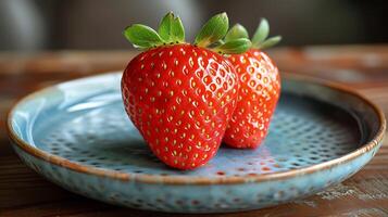 ai generado Fresco orgánico fresa Fruta en un de madera mesa foto