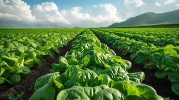 AI generated Organic fresh spinach vegetables field photo