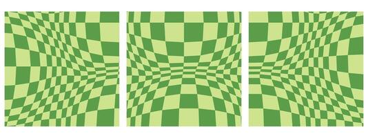 Set of Square Bloated Checkerboard Background in Vector. An Aesthetic Abstract Pattern to Add a Playful Element in Green Colors. vector