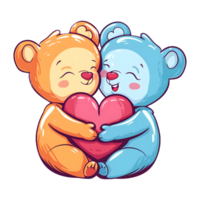 AI generated Animals hug love heart shape cartoon sticker style on transparent Background - Ai generated png