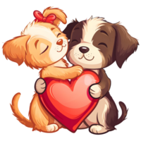 AI generated Animals hug love heart shape cartoon sticker style on transparent Background - Ai generated png