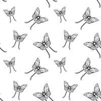 Black butterflies vector seamless pattern. Outline butterfly background, wallpaper, print, textile, fabric, wrapping paper, packaging design. Line art